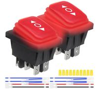MKBKLLJY 2Pcs Momentary Polarity Reverse Switch Waterproof Control Rocker Toggle Switch DC 12V 20A Red LED Light Illuminated 6Pin 3Position (ON)-Off-(ON) with Jumper Terminal Wires for Car Boat