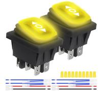 MKBKLLJY 2Pcs Momentary Polarity Reverse Switch Waterproof Control Rocker Toggle Switch DC 12V 20A Yellow LED Light Illuminated 6Pin 3Position (ON)-Off-(ON) with Jumper Terminal Wires for Car Boat