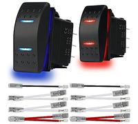 MKBKLLJY 2Pcs Momentary Rocker Switch Toggle On/Off/On Waterproof DC 12V/20A 24V/10A 7Pin DPDT Blue Red LED Light, with Jumper Wires Set for Marine Boat Truck Car Caravan RV SUV ATV UTV