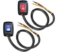 MKBKLLJY 2Pcs Paste Type Switch Car Push Button Switch with Red/Blue LED Light ON/Off DC 12V/10A 24V/5A DIY Car Switch SPST Rocker Switch with 24''/60cm Cable for Various Lamps and Lanterns