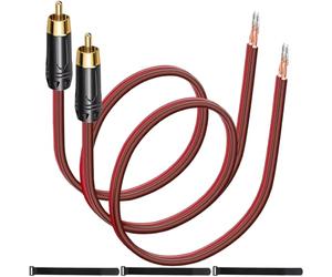 MKBKLLJY 2Pcs RCA to Bare Wire Speaker Cable 2FT/61CM 16AWG Positive Red Wire Marking Pure Copper Shell Gold Plated Plug Corrosion Resistance with Cable Ties for Direct Connect Speakers and DIY Plugs