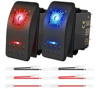 MKBKLLJY 2Pcs Rocker Toggle Switch DC 20A/12V 10A/24V SPST Red Blue LED Lighted Waterproof Rocker Switch 5Pin On/Off with Jumper Wires Set for UTV Cars Trucks RVs Boats Auto Motorcycle Jeep Off-Road