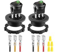 MKBKLLJY 2Pcs Round Rocker Switch Green LED DC 20A 12V/10A 24V 3Pin Wired LED Light Power On Off Switch SPST Lighted Toggle Switch with Locked Terminal Wires for Car Truck RV Vehicle Marine Yacht