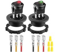MKBKLLJY 2Pcs Round Rocker Switch Red/Green LED DC 20A 12V/10A 24V 3Pin Wired LED Light Power On Off Switch SPST Lighted Toggle Switch with Locked Terminal Wires for Car Truck RV Vehicle Marine Yacht