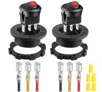 MKBKLLJY 2Pcs Round Rocker Switch Red LED DC 20A 12V/10A 24V 3Pin Wired LED Light Power On Off Switch SPST Lighted Toggle Switch with Locked Terminal Wires for Car Truck RV Vehicle Marine Yacht