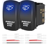 MKBKLLJY 2PCS Windshield Wiper Rocker Switch Blue Led Light Momentary 7Pin 3 Positions DPDT (ON)-Off-(ON) 12V 24V with 6.3mm Terminal Transparent Sheath for Automotive Car Caravan Vessel Camper