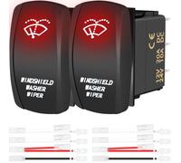 MKBKLLJY 2PCS Windshield Wiper Rocker Switch Red Led Light Momentary 7Pin 3 Positions DPDT (ON)-Off-(ON) 12V 24V with 6.3mm Terminal Transparent Sheath for Automotive Car Caravan Vessel Camper