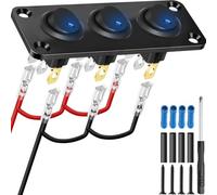 MKBKLLJY 3 Gang Round Rocker Switch Panel 3Pin 12V 20A DC Blue LED Light SPST ON Off Mini Button Circle Toggle Switch Waterproof Aluminum with Terminal Wire Screwdriver for Marine Car Truck