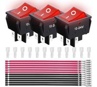 MKBKLLJY 3 PCS Rocker Switch KCD4 35A 12V 24V DC DPST 4 Pins 2 Position ON/OFF Red LED Light Illuminated Snap In Boat High Current Switch 12 PCS Terminal Wire Sheath (6.3mm/0.24inch)