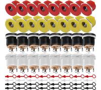 MKBKLLJY 32PCS 12V 5.5 x 2.1mm Female DC Power Jack 3 Pin 6V 9V Threaded Panel Mount Barrel Connector Adapter with Cover Cap, for Guitar Effect Pedal, MP4 Player (Black/White/Red/Yellow)
