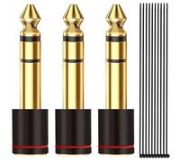 MKBKLLJY 3PCS 1/4'' Male to 1/8'' Female Stereo Headphone Adapter Connect Cable 6.35mm (1/4 inch) Socket Male to 3.5mm (1/8 inch) Plug Female Stereo Audio Jack Adapter Black with Ties, for Guitar