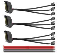 MKBKLLJY 3PCS 15-Pin SATA to 3 PC Fan Power Adapter Cable 10.6inch/27cm 15pin SATA to 3 x 3 pin / 4 Pin PC Case Cooling Fan Splitter Extension Power Cable Adapter Black Sleeved Braided with Cable Tie
