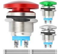 MKBKLLJY 3Pcs 16mm Mushroom Head Push Button Switch Momentary Push Button IP65 Waterproof DC 12V 3A AC 110V 5A SPST with Domed Screw and Terminal Wires for Car Boat Truck 3Color(Red/Green/Sliver)