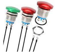 MKBKLLJY 3Pcs 16mm Red/Green Metal Shell Mushroom Head Push Button Switch Momentary Push Button Switch IP65 Waterproof 12V 24V 36V DC 110V 250V AC 5A SPST 1NO Screw Terminalwith Wires,for Car, Boat