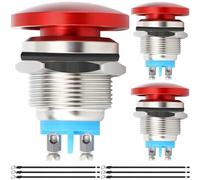 MKBKLLJY 3Pcs 16mm Red Metal Shell Mushroom Head Push Button Switch Momentary Push Button Switch IP65 Waterproof 12V 24V 36V DC 110V 250V AC 5A SPST 1NO with Screw Terminal Wires for Car Boat Truck