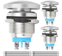 MKBKLLJY 3Pcs 16mm Sliver Mushroom Head Push Button Switch Momentary Push Button IP65 Waterproof DC 12V 3A AC 110V 5A SPST 1NO1NC with Domed Screw and Terminal Wires for Car Boat Truck Coffee machine