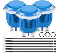 MKBKLLJY 3PCS 19MM Momentary Push Button Switch Waterproof Metal Bule Shell High Round Cap ON/OFF 1A 110V 220V 250V AC/DC 1A 3V 6V 12V 24V 36V 48V 1NO SPST Screw Foot Terminal with Wires for Car