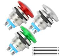 MKBKLLJY 3Pcs 19mm Mushroom Head Push Button Switch Momentary Push Button IP65 Waterproof DC 12V 3A AC 110V 5A SPST with Domed Screw and Terminal Wires for Car Boat Truck 3Color(Red/Green/Sliver)