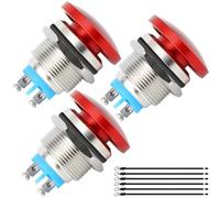 MKBKLLJY 3Pcs 19mm Red Mushroom Head Push Button Switch Momentary Push Button IP65 Waterproof DC 12V 3A AC 110V 5A SPST 1NO1NC with Domed Screw and Terminal Wires for Car Boat Truck Coffee machine