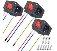 MKBKLLJY 3Pcs AC 10A 250V Rocker Switch Power Socket Inlet Module Plug, 3 Pin IEC320 C14 Male Power Switch with 6Pcs Mounting screws,9Pcs 18 AWG Extension Cord,3Pcs 10A Fuse