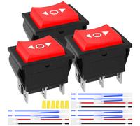 MKBKLLJY 3Pcs DC 20A 12V Automatic Lock Motor Polarity Reverse Rocker Switch DPDT 6Pin 3Position ON/Off/ON Red Rocker Toggle Switch 16A 250V AC/20A 125V AC with Jumper Wires Wiring cap for Car Boat