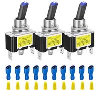 MKBKLLJY 3PCS Heavy Duty Toggle Rocker Switch DC 12V 30A Bule LED Lighted Metal SPST ON OFF 2 Position 3Pin 12mm/0.5inch Mounting Hole With Connector for Automotive Car RV Truck UTV Boat