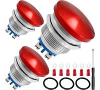 MKBKLLJY 3PCS Momentary 16MM 5/8" Mushroom Head Push Button Switch 12V 24V 36V DC 110V 250V AC 5A SPST 1NO IP65 Waterproof Red Metal Shell, with Electrical Crimp Connectors, Screwdriver, for Car