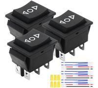 MKBKLLJY 3Pcs Momentary Motor Polarity Reverse Rocker Switch Black DC 20A 12V DPDT 6Pin 3Position (ON)-Off-(ON) Automatic Reset Switch 16A 250V AC/20A 125V AC Rocker Switch with Jumper Wires for Boat