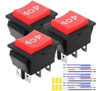 MKBKLLJY 3Pcs Momentary Motor Polarity Reverse Rocker Switch Red DC 20A 12V DPDT 6Pin 3Position (ON)-Off-(ON) Automatic Reset Switch 16A 250V AC/20A 125V AC Rocker Switch with Jumper Wires for Boat
