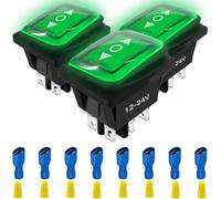MKBKLLJY 3PCS Momentary Polarity Reverse Switch Waterproof DC 20A 12V Control Rocker Toggle Switch Double Reset 6 Pin (ON)-Off-(ON) KCD4 Green LED Light Illuminated 8PCS Connector Wiring Cap