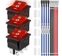MKBKLLJY 3Pcs Rocker Switch 6 Pins 3 Position ON/OFF/ON DPDT AC 16A 250V/20A 125V Red LED Light Illuminated Boat KCD4 Snap In Square Rocker Switch Toggle With 12 Wires Sheaths (6.3mm/0.24inch)