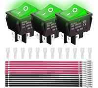 MKBKLLJY 3PCS Rocker Switch KCD4 30A 250V AC/35A 125V AC DPST 4 Pins 2 Position ON/OFF Green LED Light Illuminated Snap In Boat High Current Switch T85 12 PCS Terminal Wire Sheath (6.3mm)