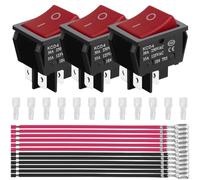 MKBKLLJY 3PCS Rocker Switch KCD4 DPST 35A 12V 24V DC/30A 250V AC/35A 125V AC 4 Pins 2 Position ON/OFF Red Non-Illuminated Snap In Boat High Current Switch 12 PCS Terminal Wire Sheath (6.3mm)