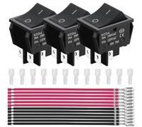 MKBKLLJY 3PCS Rocker Switch KCD4 DPST 35A 12V DC/30A 250V AC/35A 125V AC 4 Pins 2 Position ON/OFF Black Non-Illuminated Snap In Boat High Current Switch 12 PCS Terminal Wire Sheath (6.3mm)
