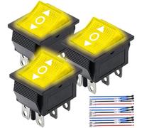 MKBKLLJY 3Pcs Rocker Toggle Switch 3Position ON/Off/ON 6Pin DPDT 12V AC 10A/125V 6A/250V Yellow LED Light Illuminated Snap-in Rocker Switch with Jumper Terminal Wires for Car Boat Truck Motorcycle