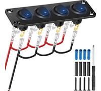 MKBKLLJY 4 Gang Round Rocker Switch Panel Blue LED Light 12V 20A DC SPST 3Pin ON Off Mini Button Circle Toggle Switch Waterproof Aluminum with Terminal Wire Screwdriver for Marine Car Truck