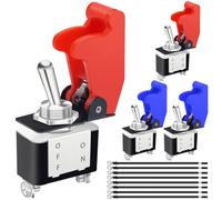 MKBKLLJY 4Pcs 12mm Heavy Duty Rocker Toggle Switch,DC 12V 20A SPST ON/Off 2Pin Toggle Switch with Red and Blue Aircraft Safety Cover and Terminal Wires for Auto Car Marine Boat Airplanes Race Cars