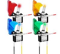 MKBKLLJY 4Pcs 12mm Lighted Toggle Switch DC 12V 20A,DC 24V 10A,SPST 3 Pin On Off Red/Blue/Green/Yellow Heavy Duty Switch for Automotive Car Boat RV with Round Shell & Locked Terminal Wires 4Color