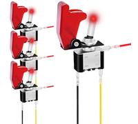 MKBKLLJY 4Pcs 12mm Lighted Toggle Switch DC 12V 20A,DC 24V 10A,SPST 3 Pin On Off Red Heavy Duty Switch for Automotive Car Boat RV with Transparent Red Safety Flip Covers & Locked Terminal Wires