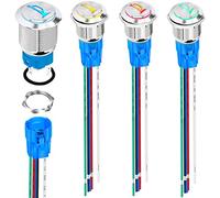 MKBKLLJY 4Pcs 16mm Mounting Hole Raised Speaker Horn Momentary Push Button Switch DC 5A 12V Blue Red LED Light Silver Stainless Steel Shell 1NO 1NC SPDT with Wire Socket Plug for Car Marine Boat