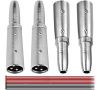 MKBKLLJY 4PCS 3-Pin XLR Male to 1/4 Inch 6.35mm Female Jack Socket Audio Adapter Gender Changer Connector Kit Zinc Alloy Metal Case Silver with Cable Tie, Compatible with Microphone Stereo Mixer