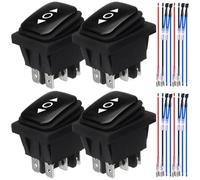 MKBKLLJY 4Pcs Black Momentary Polarity Reverse Switch Waterproof Control Rocker Toggle Switch 20A 12V DC 16A 250V/20A 125V AC DPDT 6Pin 3Position (ON)-Off-(ON) with Jumper Terminal Wires for Car Boat