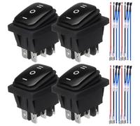 MKBKLLJY 4Pcs Black Polarity Reverse Switch Waterproof Control 20A 12V DC 16A 250V/20A 125V AC DPDT 6Pin 3Position ON/OFF/ON Snap-in Rocker Toggle Switch with Jumper Terminal Wires for Car Boat