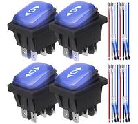 MKBKLLJY 4Pcs Blue Momentary Polarity Reverse Switch Waterproof Control Rocker Toggle Switch DC Motor 10A (LED DC 12V) 6 Pin 3 Position (ON)-Off-(ON) with Jumper Wires