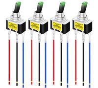 MKBKLLJY 4Pcs Lighted Toggle Switch DC 12V 30A,SPST 3 Pin On Off Green LED Switch for Auto Car Boat RV with Locked Terminal Wires