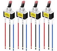 MKBKLLJY 4Pcs Lighted Toggle Switch DC 12V 30A,SPST 3 Pin On Off Red LED Switch for Auto Car Boat RV with Locked Terminal Wires