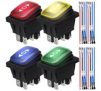 MKBKLLJY 4Pcs Momentary Polarity Reverse Switch Waterproof Control Rocker Toggle Switch DC Motor 10A (LED DC 12V) 6 Pin 3 Position (ON)-Off-(ON) with Jumper Wires LED 4Color(Red/Blue/Yellow/Green)