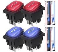 MKBKLLJY 4Pcs Momentary Polarity Reverse Switch Waterproof Control Rocker Toggle Switch DC Motor 10A (LED DC 12V) 6 Pin 3 Position (ON)-Off-(ON) with Jumper Wires LED 2Color(Red/Blue)