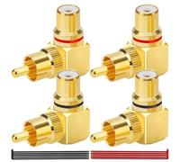 MKBKLLJY 4PCS RCA Right Angle Adapter 90° Degree Elbow Male to Female Imitation Gold Plating Connector Plug with Cable Ties, for Home Theater HDTV DVD Amplifiers PC