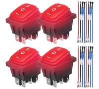 MKBKLLJY 4Pcs Red LED Light Illuminated Polarity Reverse Switch Waterproof Control 20A 12V DC DPDT 6Pin 3Position ON/OFF/ON Rocker Toggle Switch with Jumper Terminal Wires for Car Boat Truck